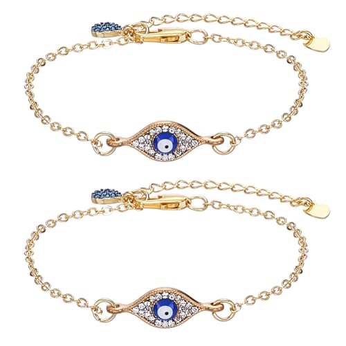 CRAFTYMELODY 2 Stück 18K Vergoldete Evil Eye Armbänder Legierung Emaille Charm Armbänder Blaue Evil Eye Verbinder Charms Mit Strass Verstellbaren Endketten von CRAFTYMELODY