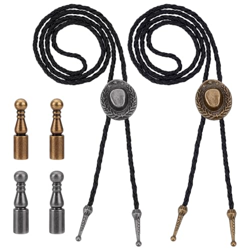 CRAFTYMELODY 2 Stück Bolotie Western Cowboy Krawatte Im Vintage Hut Design Bolotie Aus PU Leder Mit 4 Stück Endkappen von CRAFTYMELODY