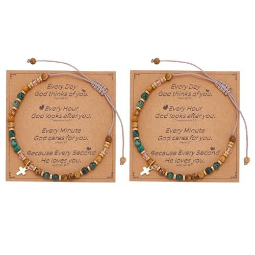 CRAFTYMELODY 2 Stück Kreuzperlenarmband Inspirierende Kreuzarmbänder Natürliche Afrikanische Türkisperlenarmbänder Schwarzes Elastisches Stretcharmband von CRAFTYMELODY