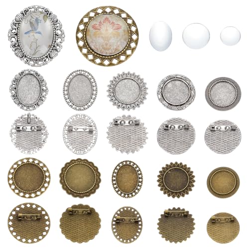 CRAFTYMELODY 20 Stück Bild Anstecknadeln 10 Stile Brosche Cabochon Fassung Tibetische Blanko Lünette Ovale Broschennadeln Foto Anstecknadeln Zur Schmuckherstellung von CRAFTYMELODY