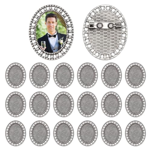 CRAFTYMELODY 20 Stück Bild Anstecknadeln Brosche Im Tibetischen Stil Cabochon Fassung Leere Lünette Ovale Broschennadeln Fotonadeln 25x18mm Tablett Zur Schmuckherstellung von CRAFTYMELODY