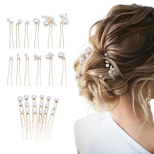 CRAFTYMELODY 30 Stück 2 Stile Braut Haarnadeln Eisen Haargabeln Mit Runden ABS Kunststoff Imitation Perle Hellgold Handgefertigt Braut U Förmige Haarspange Pin Haarschmuck von CRAFTYMELODY
