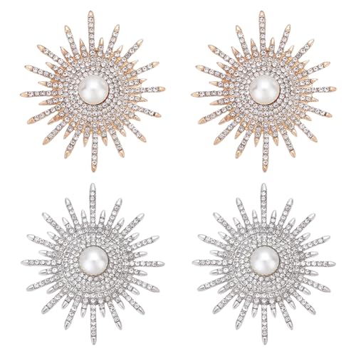 CRAFTYMELODY 4 Stück 2 Farbige Sonnenblumen Brosche Sonnenlegierung Strass Anstecknadeln Goldene Platin Sonnenblumen Strass Broschen Anstecknadel Kostümzubehör von CRAFTYMELODY