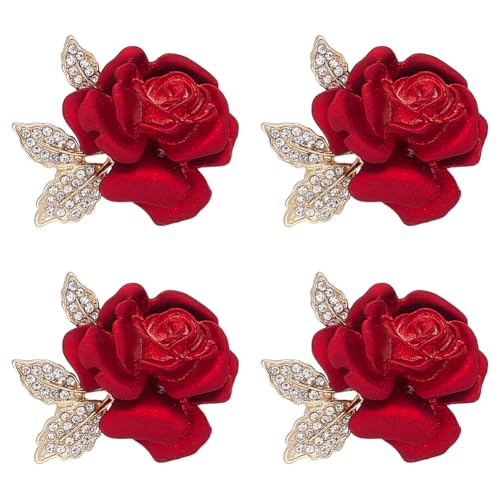 CRAFTYMELODY 4 Stück Emaille Rose Blumenbrosche Goldene Legierung Strass Blumenbroschen Rote 3D Rose Anstecknadeln Kostümzubehör von CRAFTYMELODY