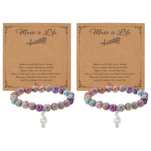 CRAFTYMELODY 4 Stück Musiknoten Armband Natürliche Imperial Jaspis Perlenarmbänder Musiknotenkette Mit Karte Stretch Armband Musik Themen Geschenke von CRAFTYMELODY