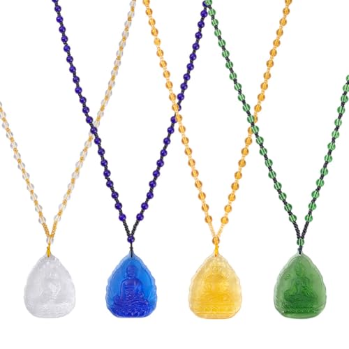 CRAFTYMELODY 4 Stücke 4 Stile Buddha Guanyin Anhänger Halsketten Geprägte Anhänger Handgefertigte Lampwork Glasperlen Seil Kette Mehrfarbige Amulett Charms von CRAFTYMELODY