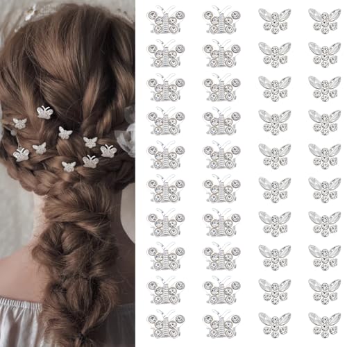 CRAFTYMELODY 40 Stück 2 Stile Mini Strass Schmetterling Haarspangen Legierung Haarverschluss Niedliche Silberne Haarspangen Haarspangen Floral Pins Dekorative Accessoires von CRAFTYMELODY