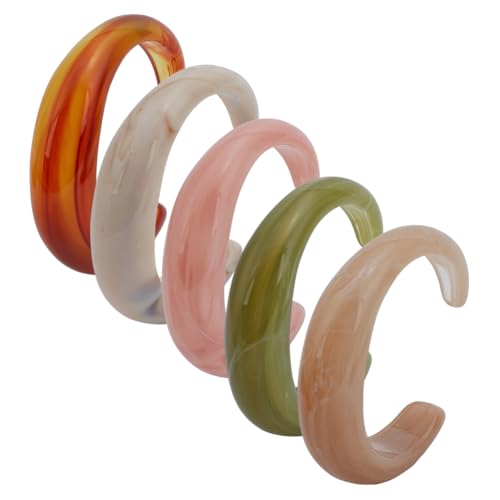 CRAFTYMELODY 5 Stück Harz Manschettenarmbänder Für Frauen 5 Farben Fertiges Armband Klobige Unregelmäßige Große Quadratische Armbänder Offenes Geometrisches Breites Armband von CRAFTYMELODY