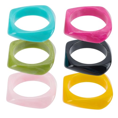 CRAFTYMELODY 6 Stück Armreif Aus Acrylharz 6 Farben Breit Geometrisch Unregelmäßig Punk Armband 6.8cm × 18mm Olivgold Türkis Fuchsia von CRAFTYMELODY