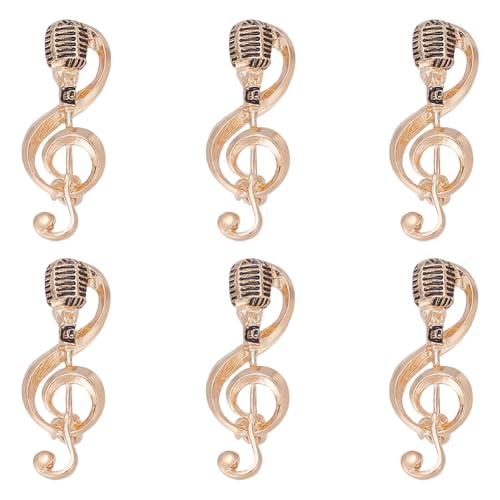 CRAFTYMELODY 6 Stück Mikrofon Musiknoten Brosche Goldene Legierung Mikrofon Broschen Elegante Musiknoten Anstecknadeln Kostümzubehör von CRAFTYMELODY