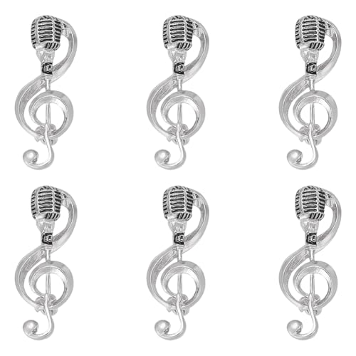 CRAFTYMELODY 6 Stück Mikrofon Musiknoten Brosche Platinlegierung Mikrofon Broschen Elegante Musiknoten Anstecknadeln Kostümzubehör von CRAFTYMELODY