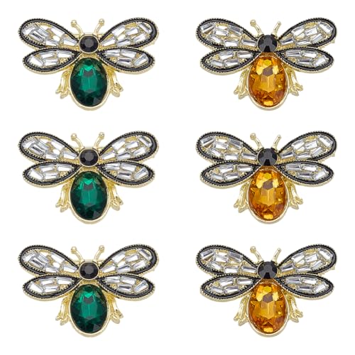 CRAFTYMELODY 6 Stück Strass Bienen Brosche 2 Farben Kristall Honigbiene Anstecknadel 25x38mm Legierung Strass Glitzer Kleid Kleidungszubehör von CRAFTYMELODY