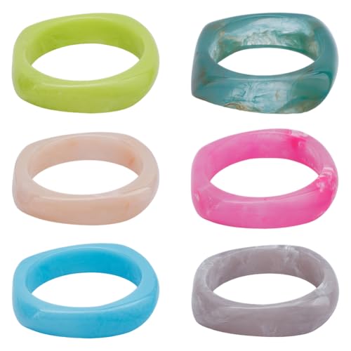 CRAFTYMELODY 6 Stück Undurchsichtige Harzarmreifen Für Frauen In 6 Farben Quadratisch Unregelmäßig Punk Breites Armband Geometrischer Mehrfarbiger Armreif von CRAFTYMELODY