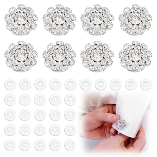 CRAFTYMELODY 8 Stück Strass Knopfabdeckungen Funkelnde Silberne Strass Manschettenknöpfe Dekorative Knopfclips Mit 30 Stück Kunststoffknöpfen Abnehmbares Nähset von CRAFTYMELODY