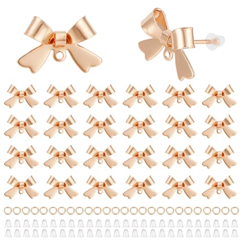 CRAFTYMELODY Ohrstecker Mit Schleife 18 Karat Vergoldet Messing 26 Stück Ohrstecker Mit Öse 26 Stück Biegering 52 Stück Ohrstecker Mit Schleife von CRAFTYMELODY