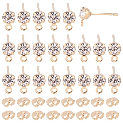CRAFTYMELODY Ohrstecker Zubehör 18 Karat Vergoldet 50 Stück Messing Ohrstecker Mit Zirkonia Und Öse 60 Stück Metall Ohrringverschlüsse Ohrstecker Für Frauen von CRAFTYMELODY