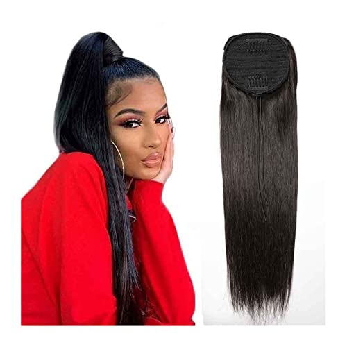 Pferdeschwanz-Verlängerung Echthaar-Pferdeschwanz 10-22" Gerade Pferdeschwanz-Verlängerungen mit Kordelzug Brasilianische Remy-Haarspangen in geraden Pferdeschwanz-Haarteilen for schwarze Frauen Haart von GRFIT