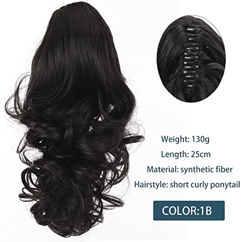 Pferdeschwanz-Verlängerung LANLAN Synthetic Short Wavy Big Grab Clip Ponytail Hair Extension Women Black Brown Ponytail Clip In Hair Tail Wig Haarteil für Frauen (Color : SW183-1B) von CRAGCO