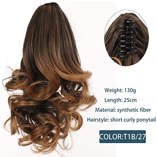 Pferdeschwanz-Verlängerung LANLAN Synthetic Short Wavy Big Grab Clip Ponytail Hair Extension Women Black Brown Ponytail Clip In Hair Tail Wig Haarteil für Frauen (Color : SW183-T1B-27) von CRAGCO