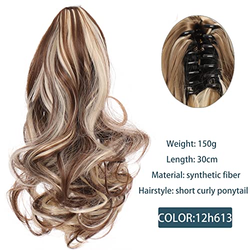 Pferdeschwanz-Verlängerung LANLAN Synthetic Short Wavy Big Grab Clip Ponytail Hair Extension Women Black Brown Ponytail Clip In Hair Tail Wig Haarteil für Frauen (Color : SW184-12H613) von CRAGCO