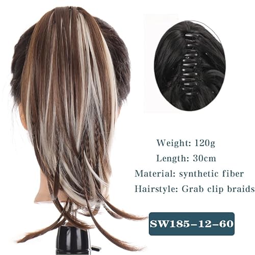 Pferdeschwanz-Verlängerung LANLAN Synthetic Short Wavy Big Grab Clip Ponytail Hair Extension Women Black Brown Ponytail Clip In Hair Tail Wig Haarteil für Frauen (Color : SW185-12-60) von CRAGCO