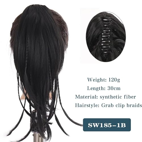 Pferdeschwanz-Verlängerung LANLAN Synthetic Short Wavy Big Grab Clip Ponytail Hair Extension Women Black Brown Ponytail Clip In Hair Tail Wig Haarteil für Frauen (Color : SW185-1B) von CRAGCO