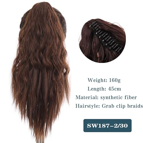 Pferdeschwanz-Verlängerung LANLAN Synthetic Short Wavy Big Grab Clip Ponytail Hair Extension Women Black Brown Ponytail Clip In Hair Tail Wig Haarteil für Frauen (Color : SW187-2-30) von CRAGCO