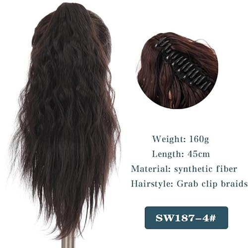 Pferdeschwanz-Verlängerung LANLAN Synthetic Short Wavy Big Grab Clip Ponytail Hair Extension Women Black Brown Ponytail Clip In Hair Tail Wig Haarteil für Frauen (Color : SW187-4) von CRAGCO