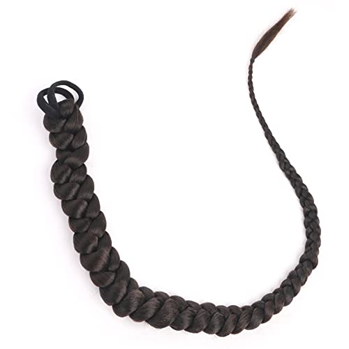 Pferdeschwanz-Verlängerung Synthetischer Chignon-Schwanz mit Gummiband, Haarring, lange Boxzöpfe, gehäkelte Zopfhaar-Pferdeschwanzverlängerungen Haarteil für Frauen (Color : Brown black, Size : 28in von CRAGCO