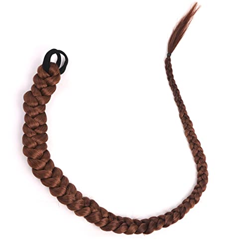 Pferdeschwanz-Verlängerung Synthetischer Chignon-Schwanz mit Gummiband, Haarring, lange Boxzöpfe, gehäkelte Zopfhaar-Pferdeschwanzverlängerungen Haarteil für Frauen (Color : Dark brown, Size : 28inc von CRAGCO