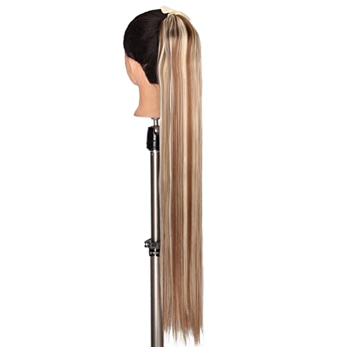 Pferdeschwanz-Verlängerung Synthetischer Pferdeschwanz for Damen, langes, gewelltes Haar, Clip-In-Pferdeschwanz, umwickelt, schwarzblonde, hitzebeständige Faser Haarteil für Frauen (Color : 108-01, von CRAGCO