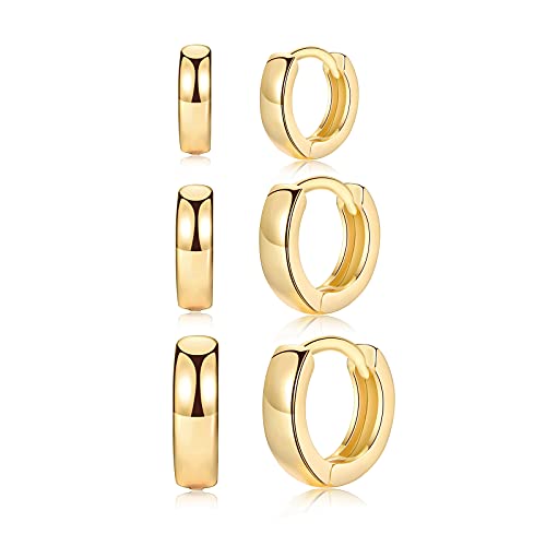 Creolen Gold Damen, Klein Ohrringe Gold Creolen für Damen Herren Mädchen (8mm/10mm/12mm) | 14k Vergoldet Creolen Huggie Schlafen Ohrringe Silber Schmuck Breite 3mm von CRASLYMO