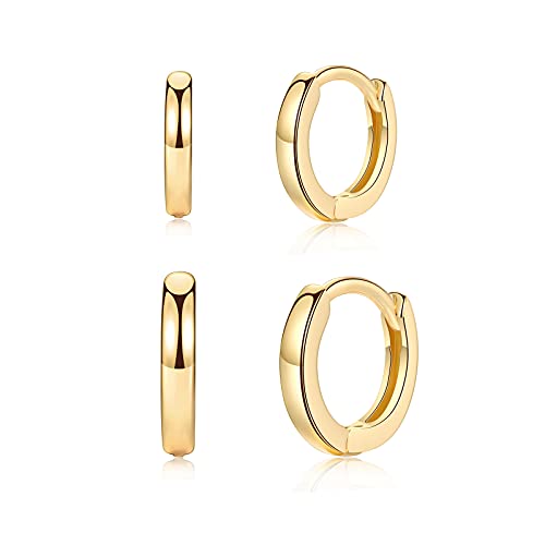 Creolen Gold Klein Ohrringe Gold Creolen für Damen Herren Mädchen | Vergoldet Schlafen Ohrringe Set Durchmesser 8mm, 10mm, 12mm Silber Schmuck Breite 2mm von CRASLYMO