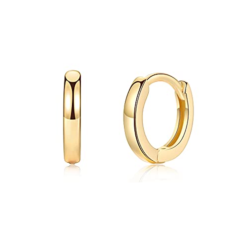 Creolen Gold Klein Ohrringe Gold für Damen Herren Mädchen | 14k Vergoldet Huggie Creolen Schlafen Ohrringe Set Durchmesser 8mm, 10mm, 12mm Silber Schmuck Breite 2mm von CRASLYMO