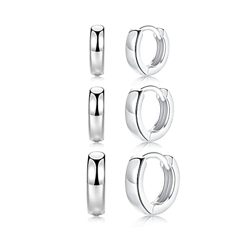 Creolen Silber 925, Klein Ohrringe Silber 925 Creolen (8mm,10mm,12mm) Leichte Creolen Huggie Ohrringe Silber Schmuck für Damen Herren Mädchen Breite 3mm von CRASLYMO