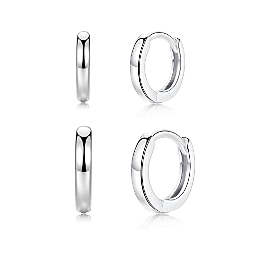 Silber 925 Creolen Klein für Damen Herren Mädchen | Huggie Ohrringe Set Schmuck Durchmesser 8mm, 10mm, 12mm Breite 2mm von CRASLYMO
