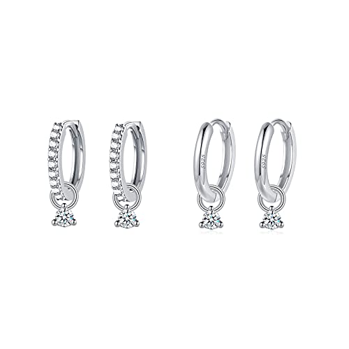 Creolen Silber Damen 925, Creolen mit Anhänger für Damen Herren Mädchen, Creolen Silber Huggies(10mm) mit Zirkonia| Knorpel Tragus Schlafen Ohrringe von CRASLYMO