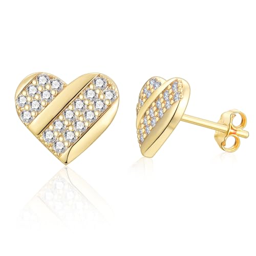 Damen Ohrstecker Vergoldet Ohrringe mit Zirkonia für Frauen Mädchen, 1 Paar Herz Ohrringe Gold Zierliche Knorpel Tragus Helix von CRASLYMO