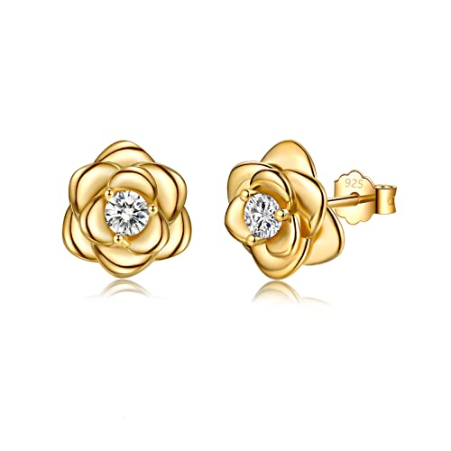 Klein Rose Ohrstecker Gold für Damen Mädchen, Rose Ohrringe mit Zirkonia Zierliche Knorpel Tragus Helix von CRASLYMO