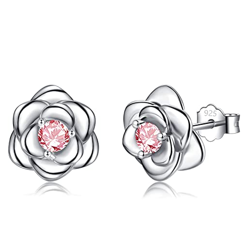 Klein Rose Ohrstecker Silber 925 für Damen Mädchen, Silber Rose Ohrringe mit Rosa Zirkonia Zierliche Knorpel Tragus Helix von CRASLYMO