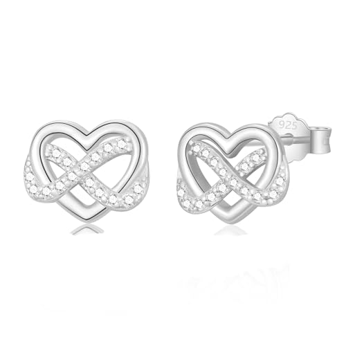 Kleine Ohrstecker für Damen Herren Mädchen, Unendlichkeits Herz Ohrstecker aus 925 Sterling Silber mit Zirkonia in der Farbe Silber, Schmuck Geschenk von CRASLYMO