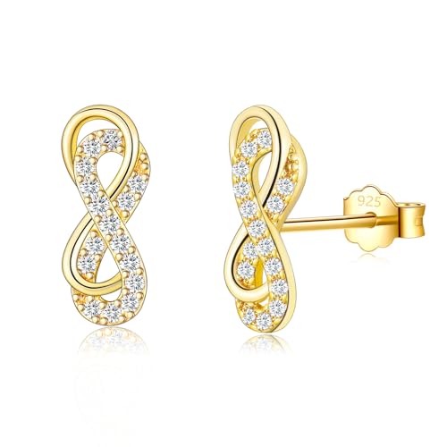 Ohrstecker Silber 925 Ohrringe für Damen Herren, Infinity Ohrstecker Gold mit AAA Zirkonia 12mm Silberohrringe Schmuck Unendlichkeit Geschenke von CRASLYMO
