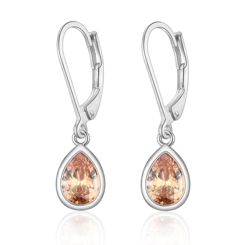 Ohrringe Silber Hängend Damen, Creolen mit Anhänger Zirkonia Ohrringe Schmuck Geschenke für Freundin Frauen Mädchen (Champagner-Gold) von CRASLYMO
