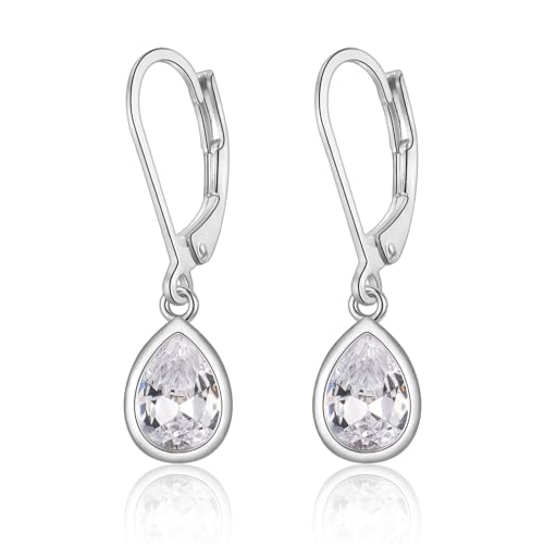 Ohrringe Silber Hängend Damen, Creolen mit Anhänger Zirkonia Ohrringe Schmuck Geschenke für Freundin Frauen Mädchen (Weiß) von CRASLYMO