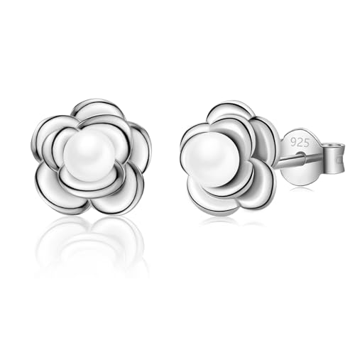 Ohrstecker Silber 925 Klein Kamelie Blumen mit Perle Silber Ohrringe für Damen Mädchen, 1 Paar Ohrringe Silber Zierliche Knorpel Tragus Helix Ohrstecker Silber 925 Klein Kamelie Blumen mit Perle Silber Ohrringe für Damen Mädchen, 1 Paar Ohrringe Silber Zierliche Knorpel Tragus Helix von CRASLYMO