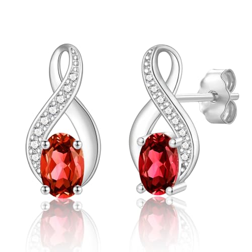 Unendliche Ohrstecker Silber Ohrringe für Damen Mädchen Frauen Kleine Ohrringe mit 5A+ Roten Zirkonia Helix Knorpel Ohrringe Geschenke von CRASLYMO