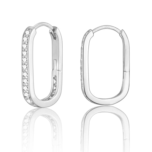 Rechteckige Ohrringe Silber 925 für Damen Huggies Kreolen Lange 20mm Creolen Silber Hypoallergene Schmuck Geschenke für Mädchen Schwester Herren von CRASLYMO