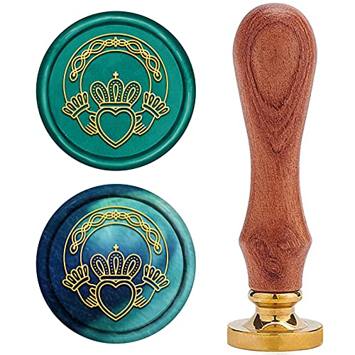 craspire Irischer Claddagh Wachs-Siegel-Stempel, Versiegelung Wachs Stempel Hand Mit Crown Heart Retro Holzstempel Wachssiegel 25 mm Abnehmbar Messingdichtung Holzgriff Für Umschlag Einladung von craspire