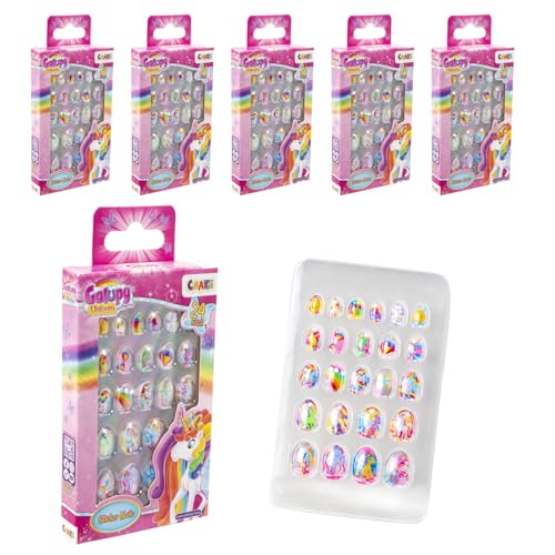 CRAZE Sticker Nails Galupy Unicorn 6er Pack - 6x 24 aufklebbare Nägel für Kinder, selbstklebende Fingernägel, Fingernagelset Kinder Mädchen, Nägel zum aufkleben Kinder von CRAZE