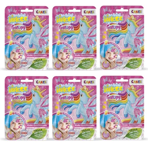 INKEE Gesichtsmaske Kinder GALUPY UNICORN 6er Pack- Beauty Tuchmasken mit Fruchtgummi-Aroma, Calendula und Kamille-Extrakte - mädchen geschenke 6 Jahre und mehr von INKEE